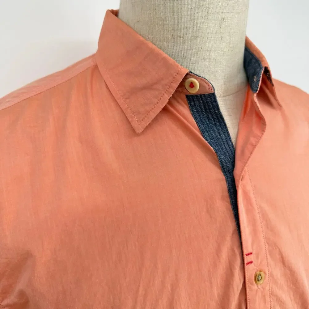 Robert Graham Technical Button Front Long Sleeve Shirt COCONUT GROVE Orange M